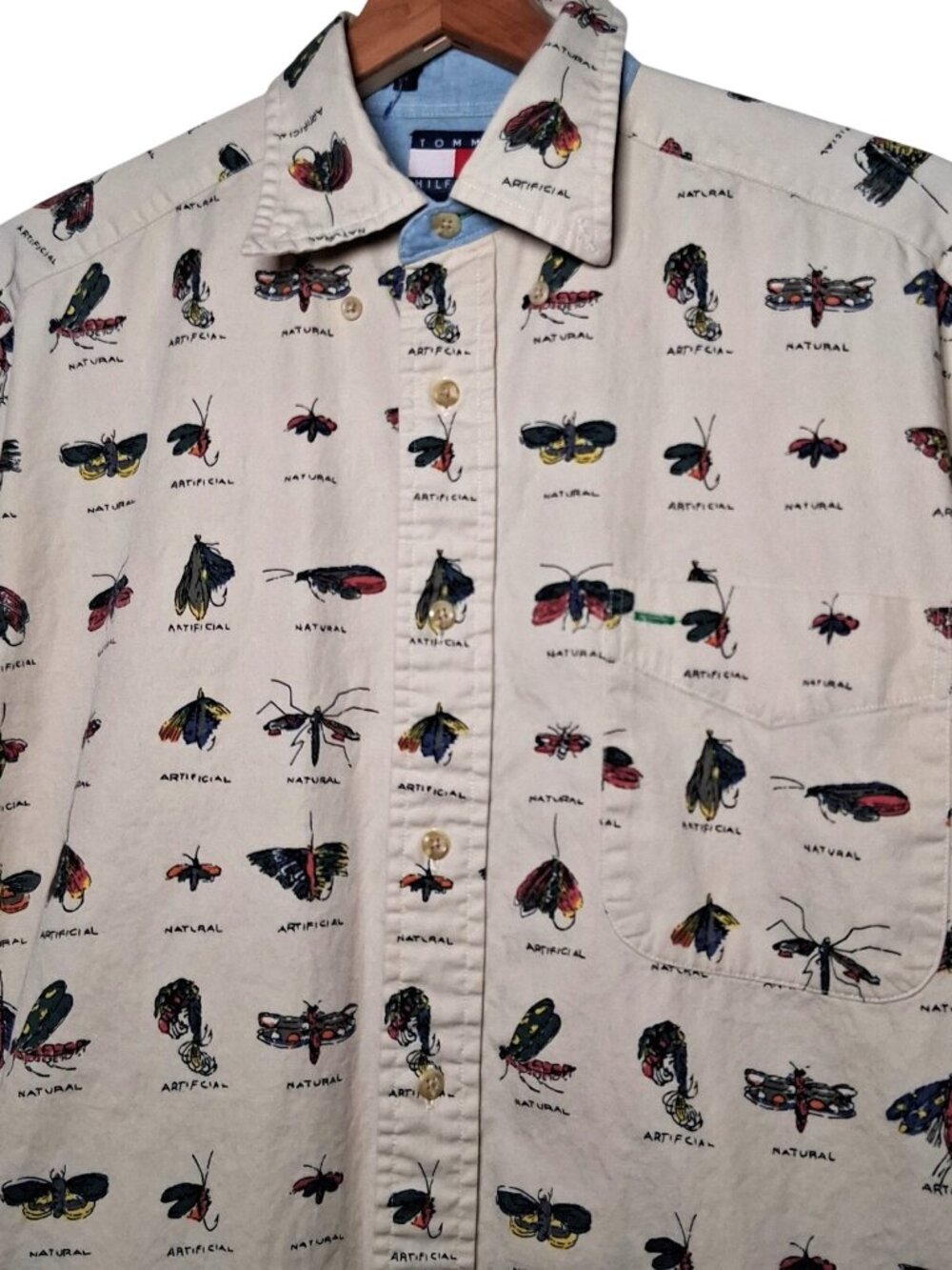 Vintage Tommy Hilfiger Shirt Men Small Fly Fishing Lures Fisherman Outdoors Fish